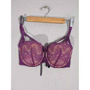 Adore Me Womens Purple Kimmy Pushup Lace Balconette Bra Sz 34DD Sexy Luxe‎